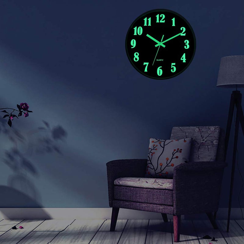 JoFomp Glow in The Dark Clock, 12 Inch Modern Silent Non Ticking Wall Clocks Battery Operated, Night Light Wall Clock for Living Room Decor, Wall Clock Decorative for Kitchen Bedroom (Green) - Image 4